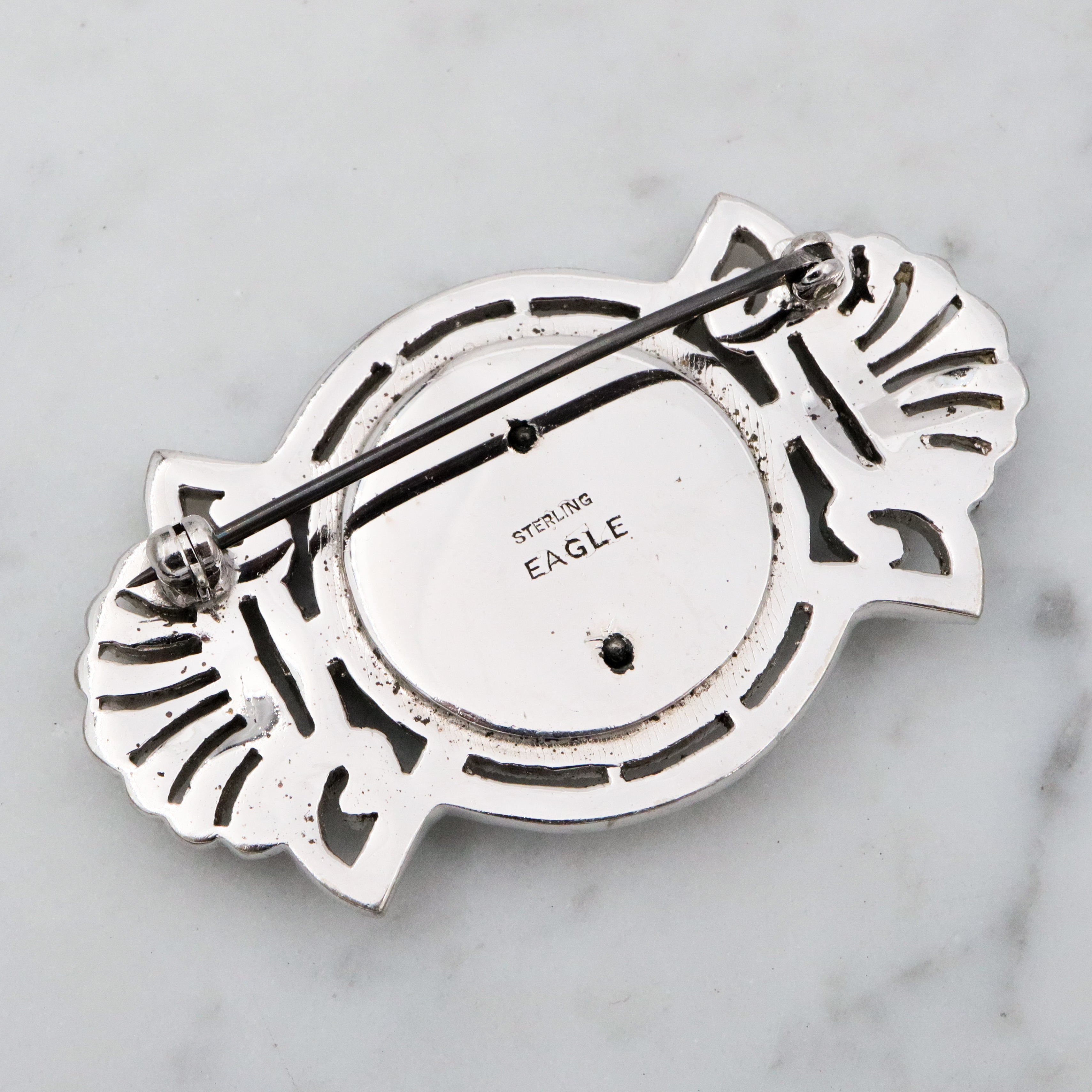 Antique Art Deco sterling marcasite floral framed brooch by EAGLE